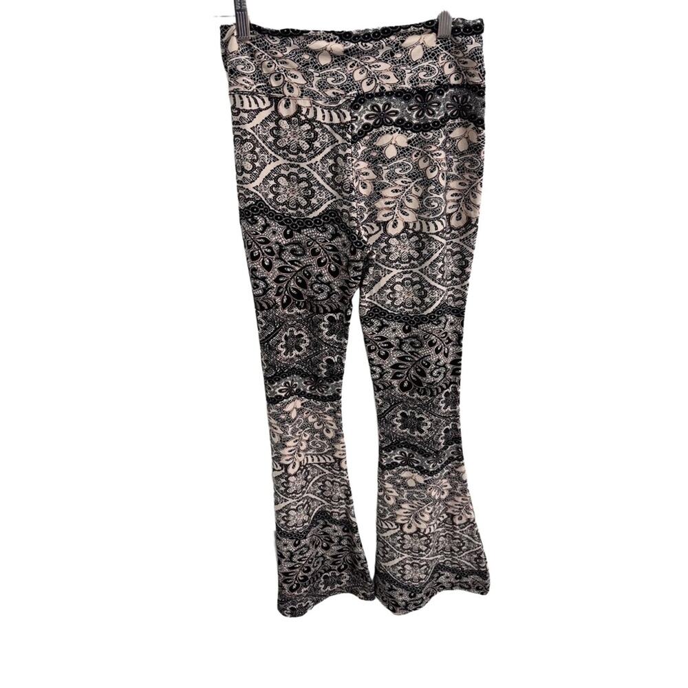 Satina Black And‎ Cream High Waisted Flare Wide Leg Printed Palazzo Pants XLarge - Picture 4 of 9